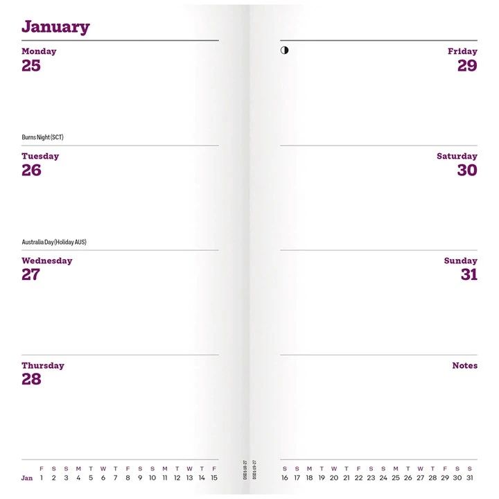 Calendar page showing dates from January 25 to January 31 on a white background.
