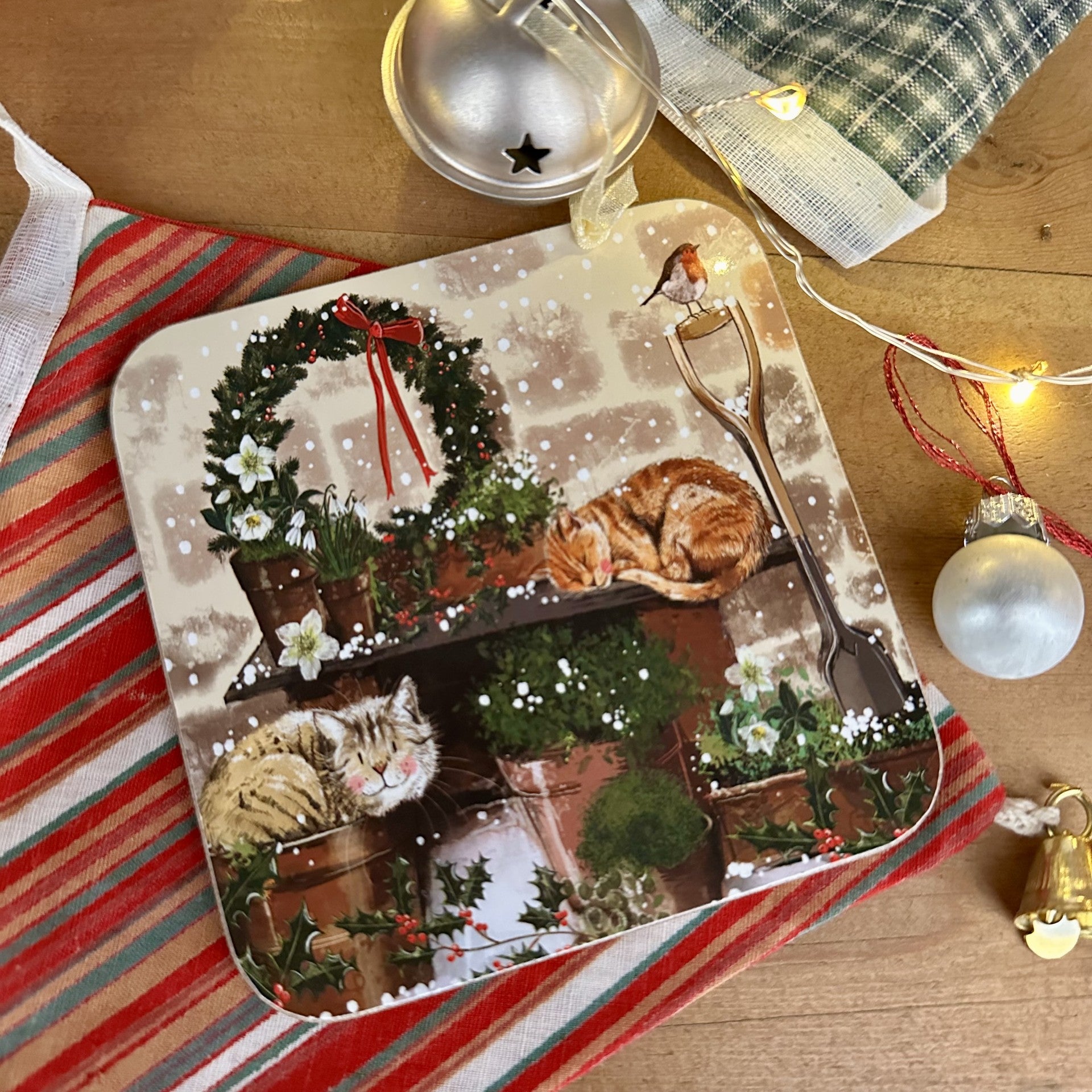 Cats in the Garden Festive Coaster