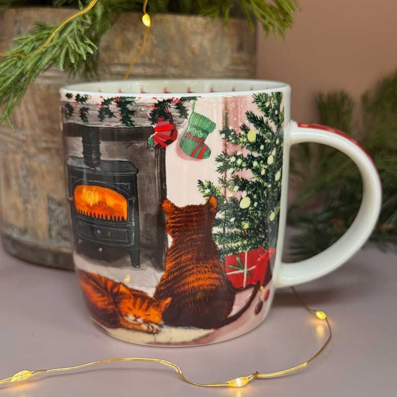 Fireplace Cats Christmas Mug