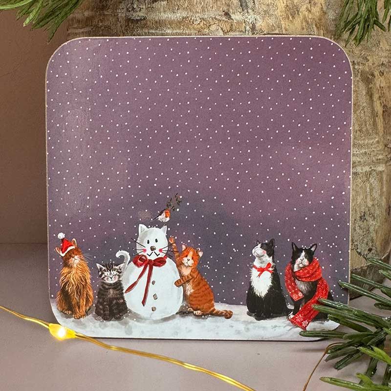 Cats & Snowman Festive Coaster