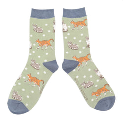 Cats and Spots Socks UK 4-7 SAGE GREEN
