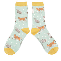 Cats and Spots Socks UK 4-7 DUCK EGG
