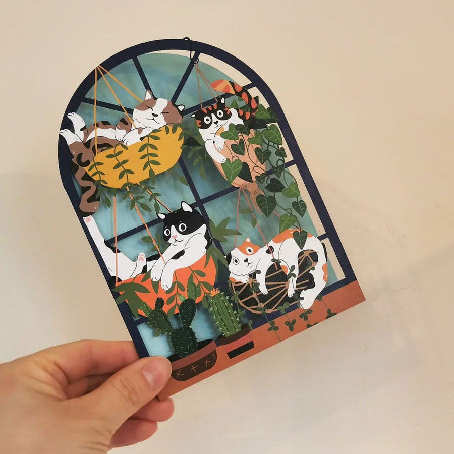 Cats in Baskets Laser-Cut Greetings Card