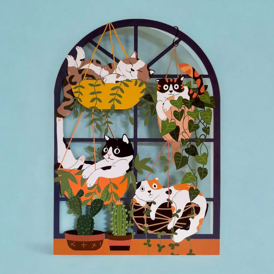 Cats in Baskets Laser-Cut Greetings Card