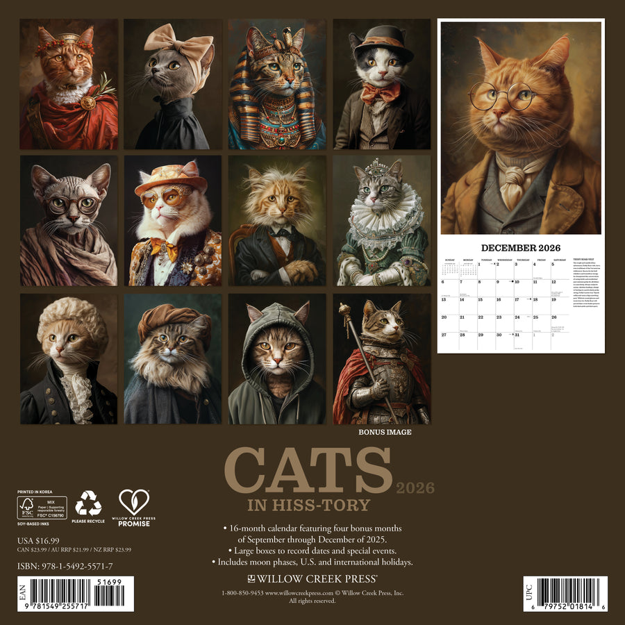 Cats in Hiss-tory 2026 Wall Calendar