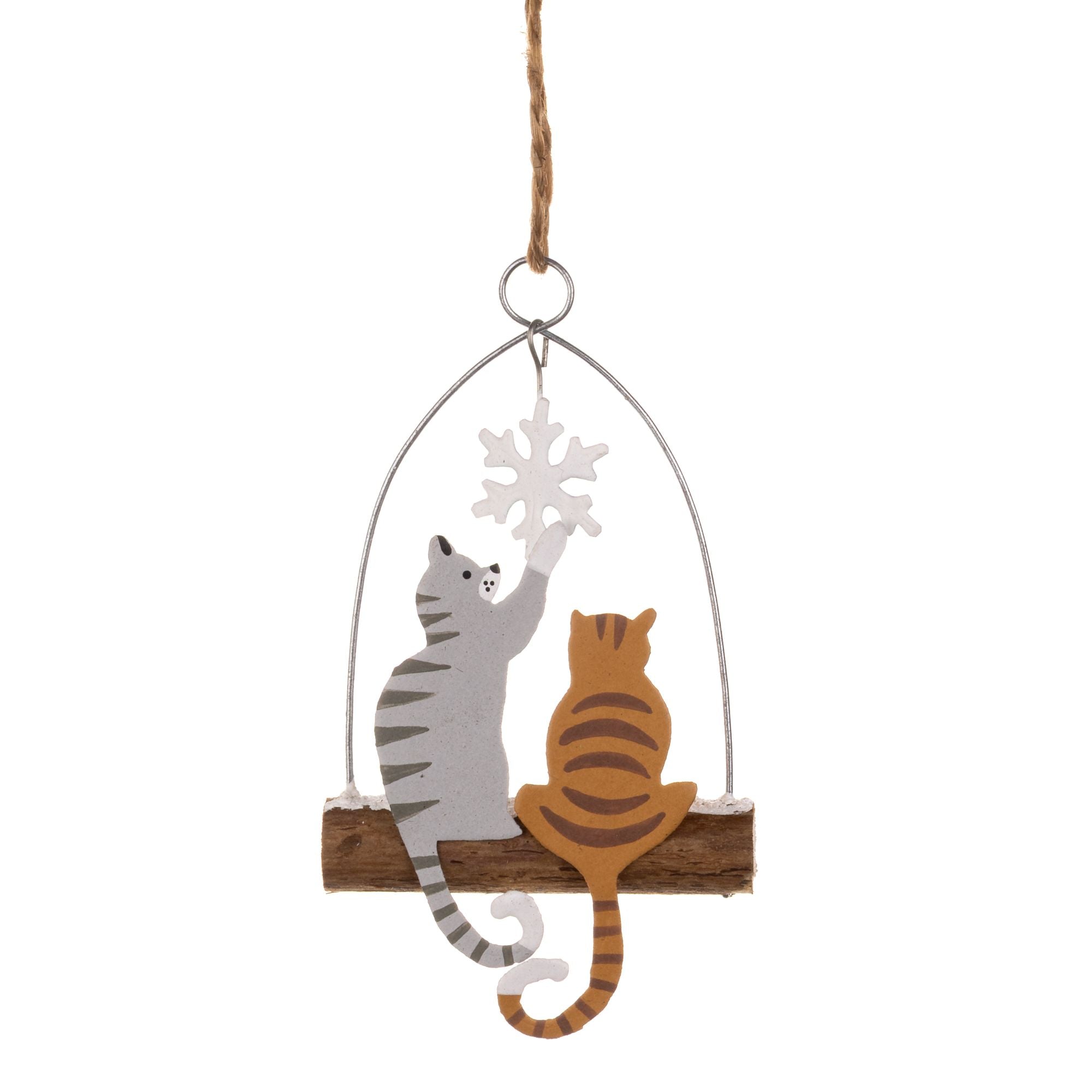 Cats on Snowy Log Hanging Decoration