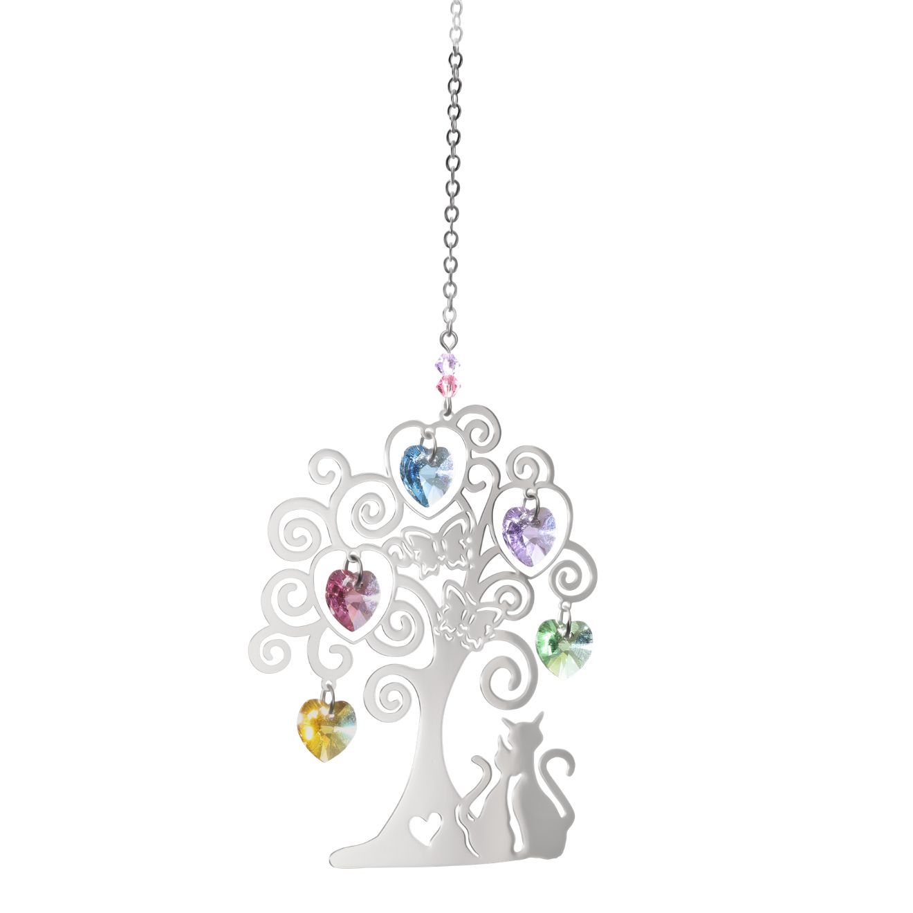 Love Cats Under Tree Crystal Suncatcher