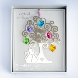 Love Cats Under Tree Crystal Suncatcher