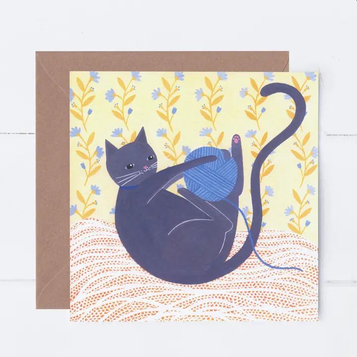 Cat with Wool Greetings Card