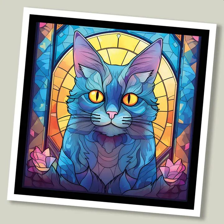 Chartreux Cat Stained Glass Greetings Card