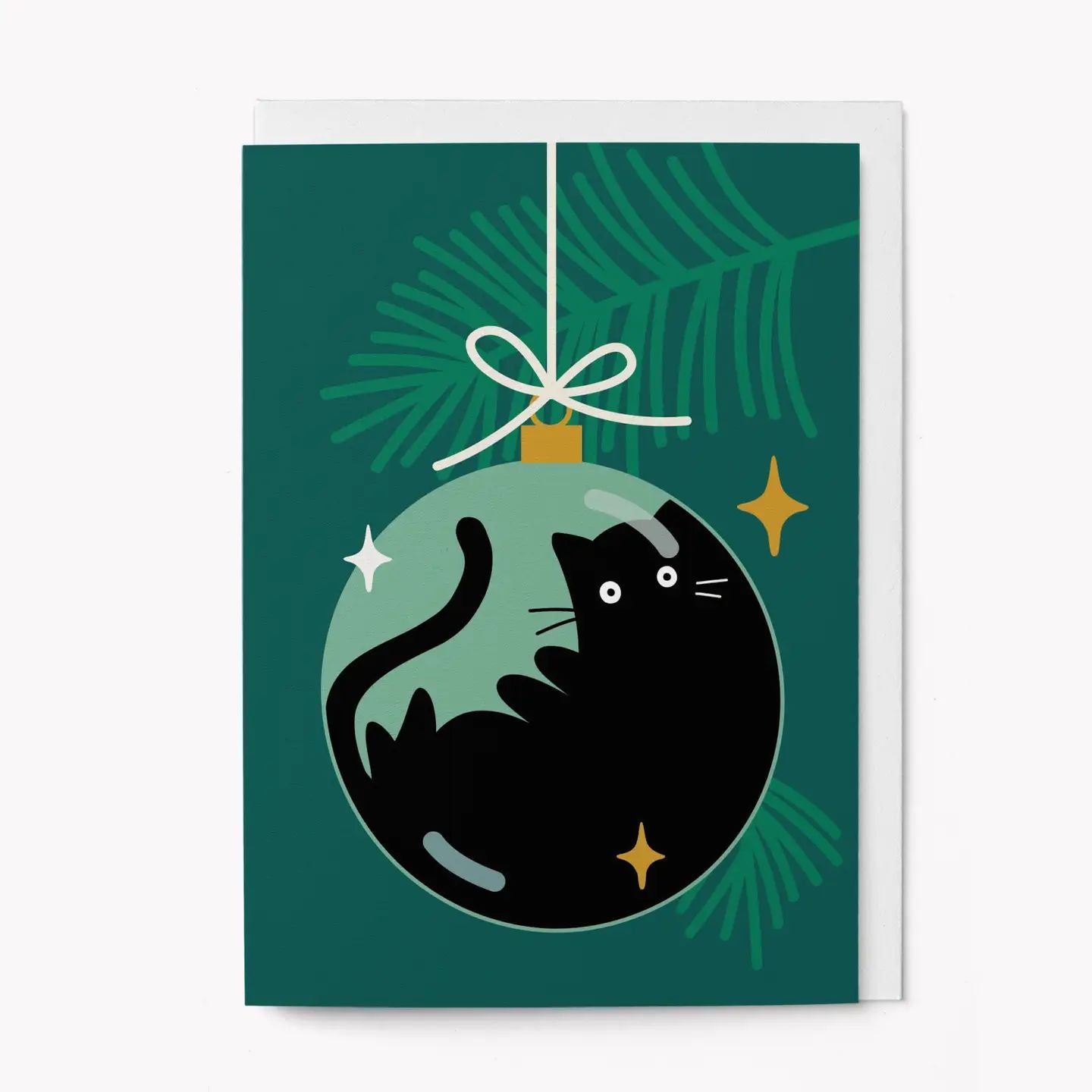 Christmas Bauble Cat Graphic Card