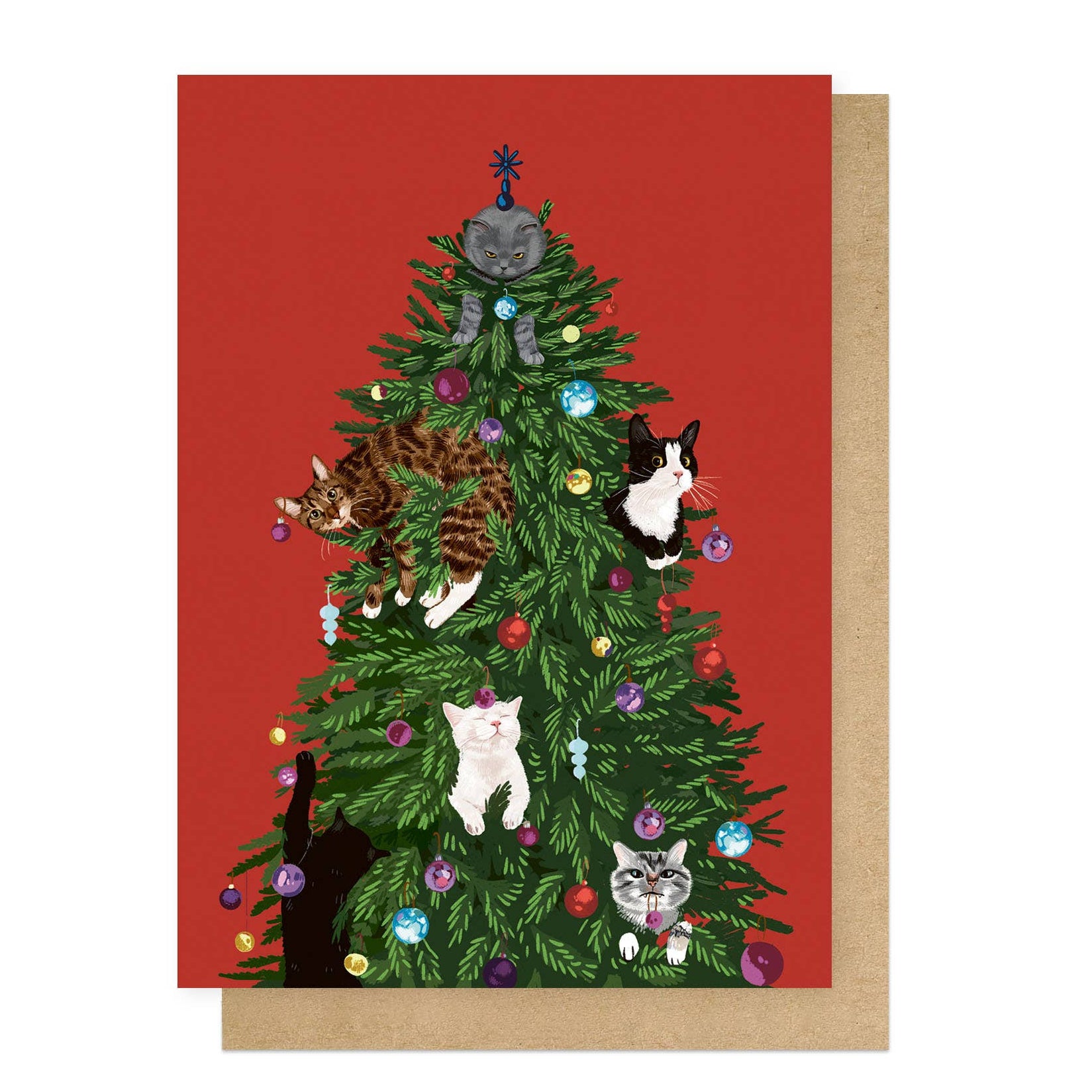 Christmas Cat Tree Greetings Card