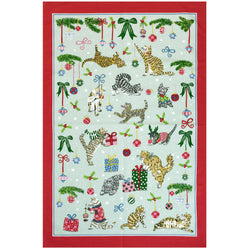 Decorative towel with cats and Christmas elements on a white background