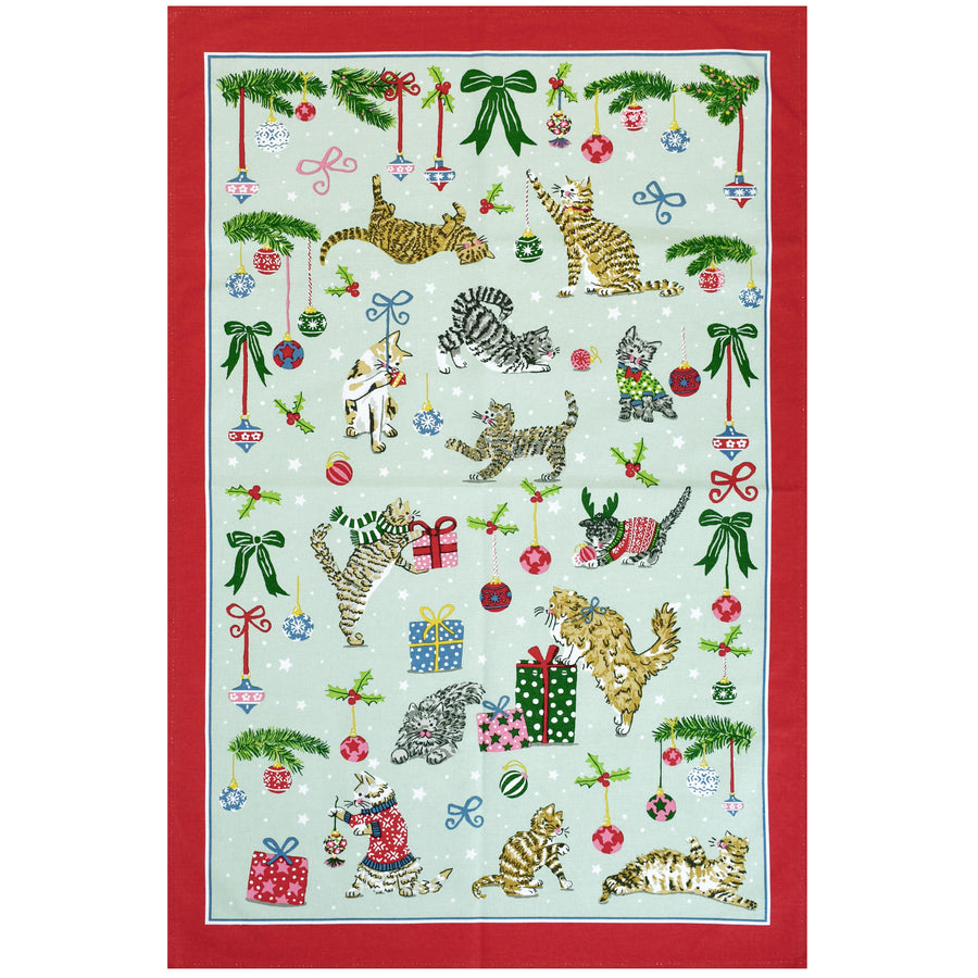 Decorative towel with cats and Christmas elements on a white background