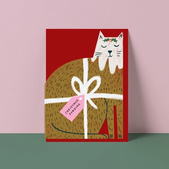 Christmas Pawding Cat Shaped Christmas Card