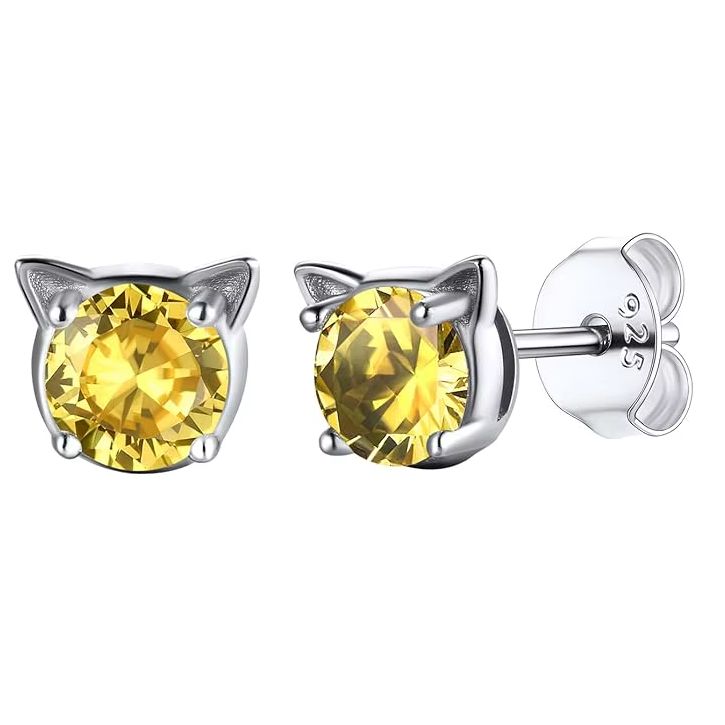Cat Face Birthstone Earrings