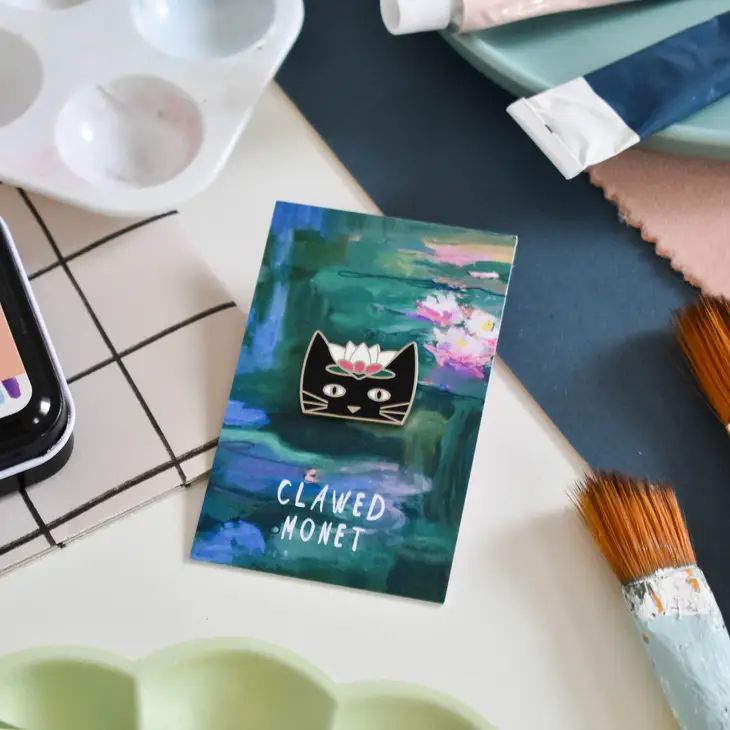 Clawed Monet Cat Artist Pin