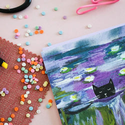 Clawed Monet Purple Water Cat Art Card