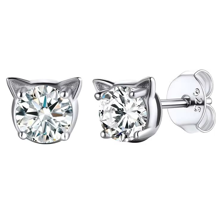 Cat Face Birthstone Earrings