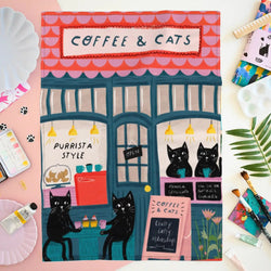 Coffee and Cats Tea Towel