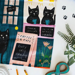 Coffee and Cats Tea Towel