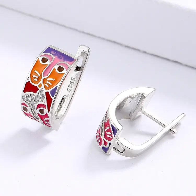 Laurel Burch Style Silver Cat Earrings