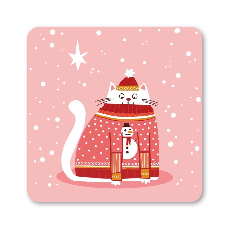 Cosy Christmas Cat Coaster