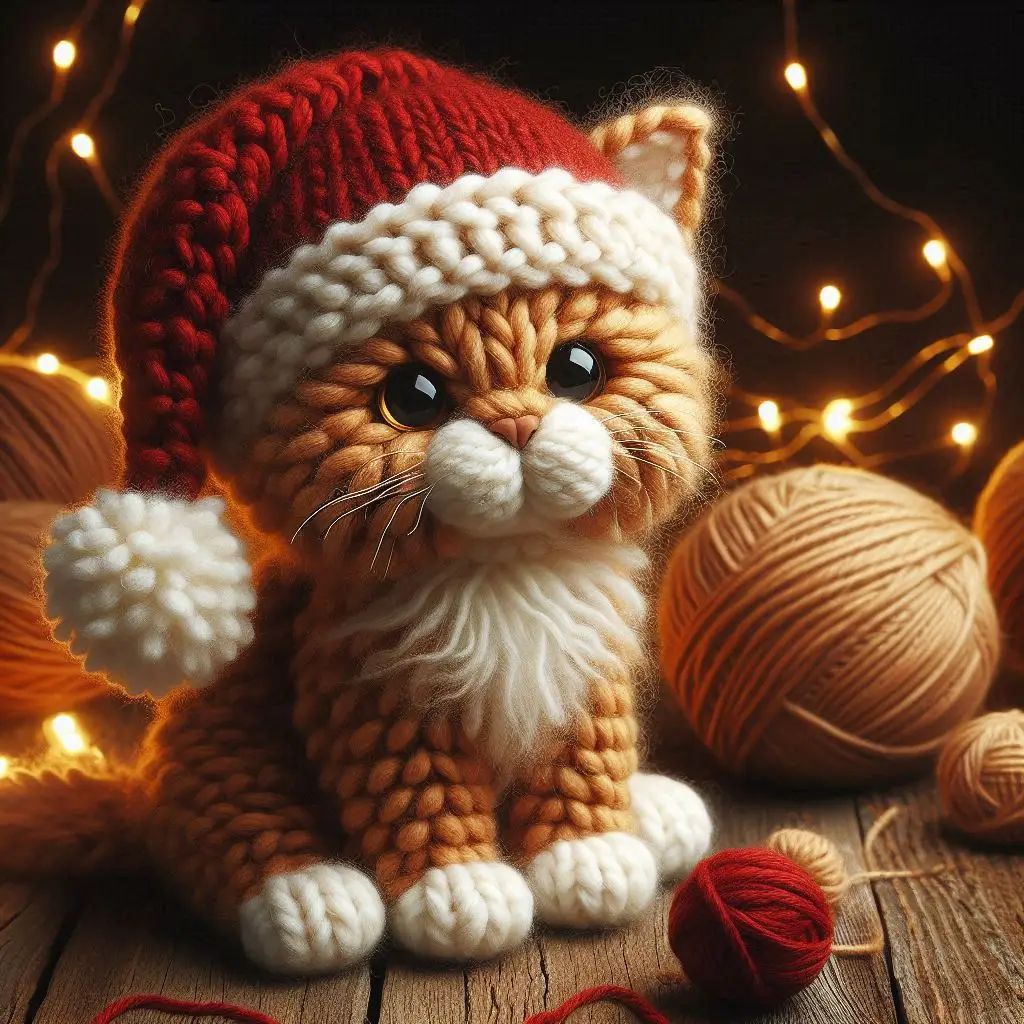 Knitted Ginger Cat Christmas Card