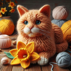 Knitted Ginger Cat Spring Card