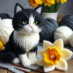 Knitted Tuxedo Cat Spring Card