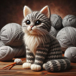 Knitted Tabby Cat Card