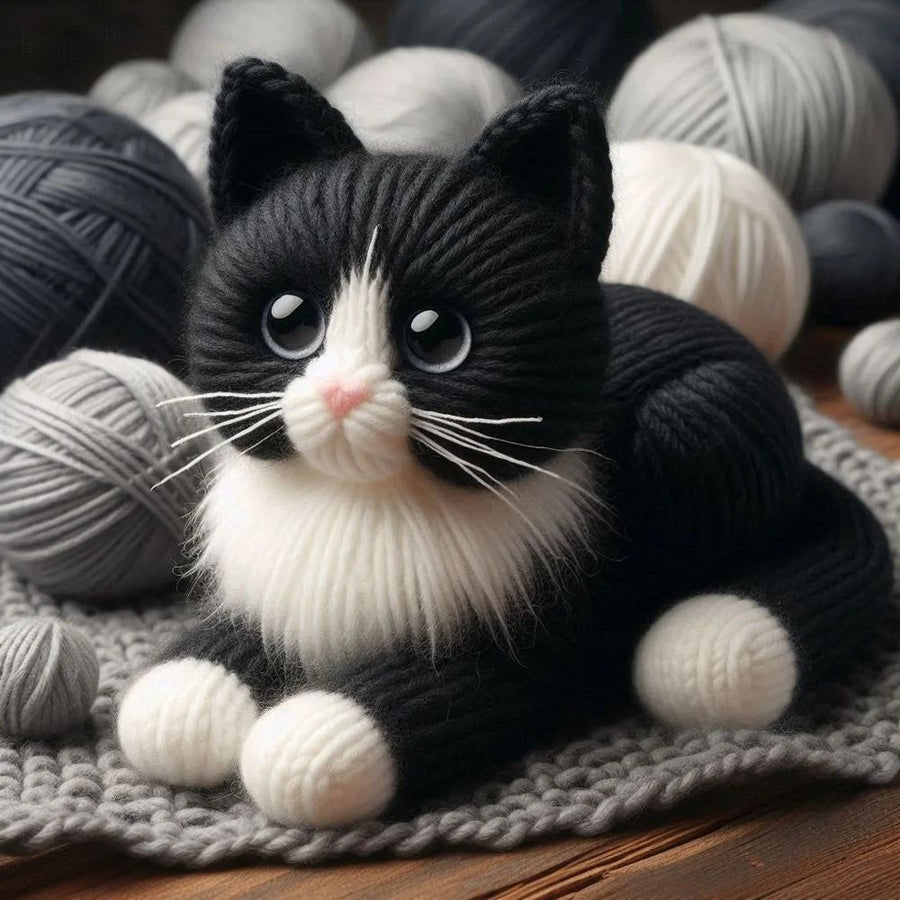 Knitted Tuxedo Cat Card