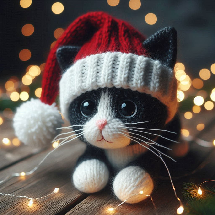 Knitted Tuxedo Cat Christmas Card