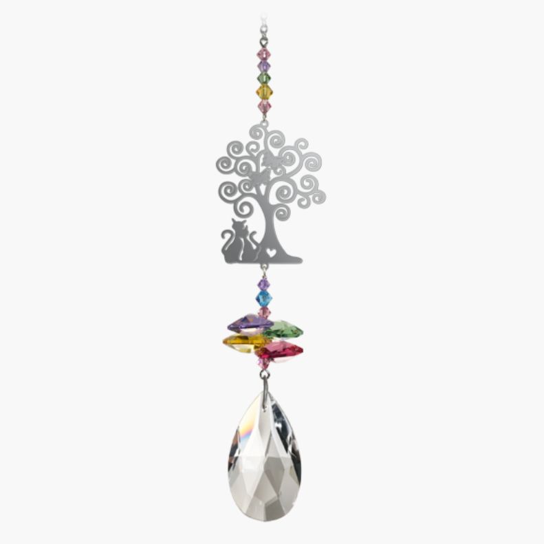 Cats under the Tree Crystal Suncatcher, The Cat Gallery