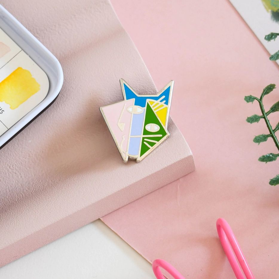 Cubist Cat Artist Pin