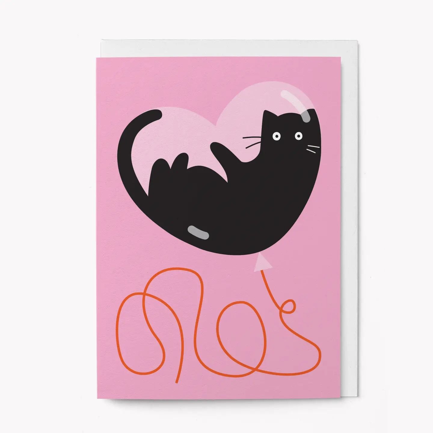 Curious Cat and Heart Balloon Graphic Card