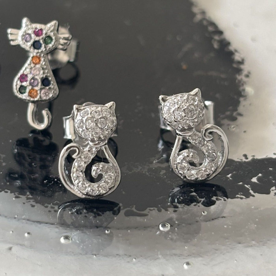 Sterling Silver Curly Tail Cat Earrings