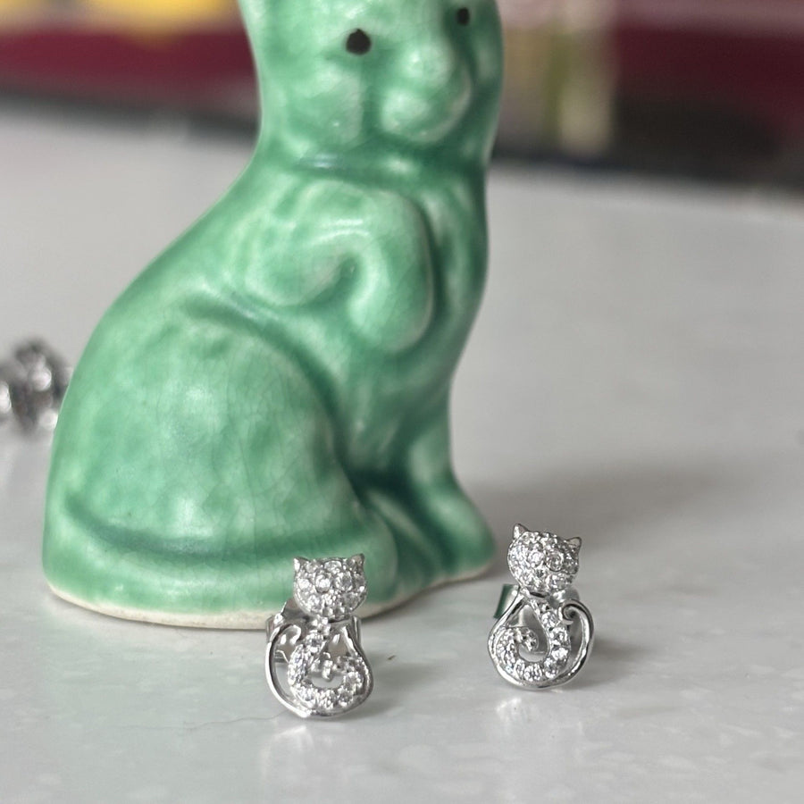 Sterling Silver Curly Tail Cat Earrings