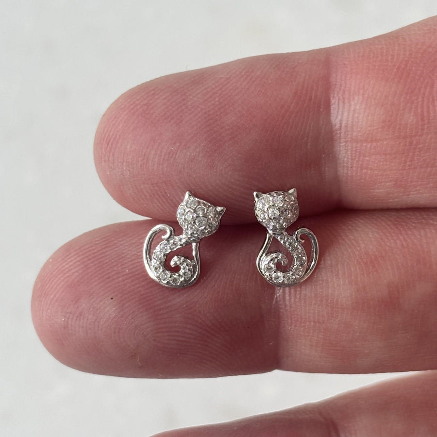 Sterling Silver Curly Tail Cat Earrings