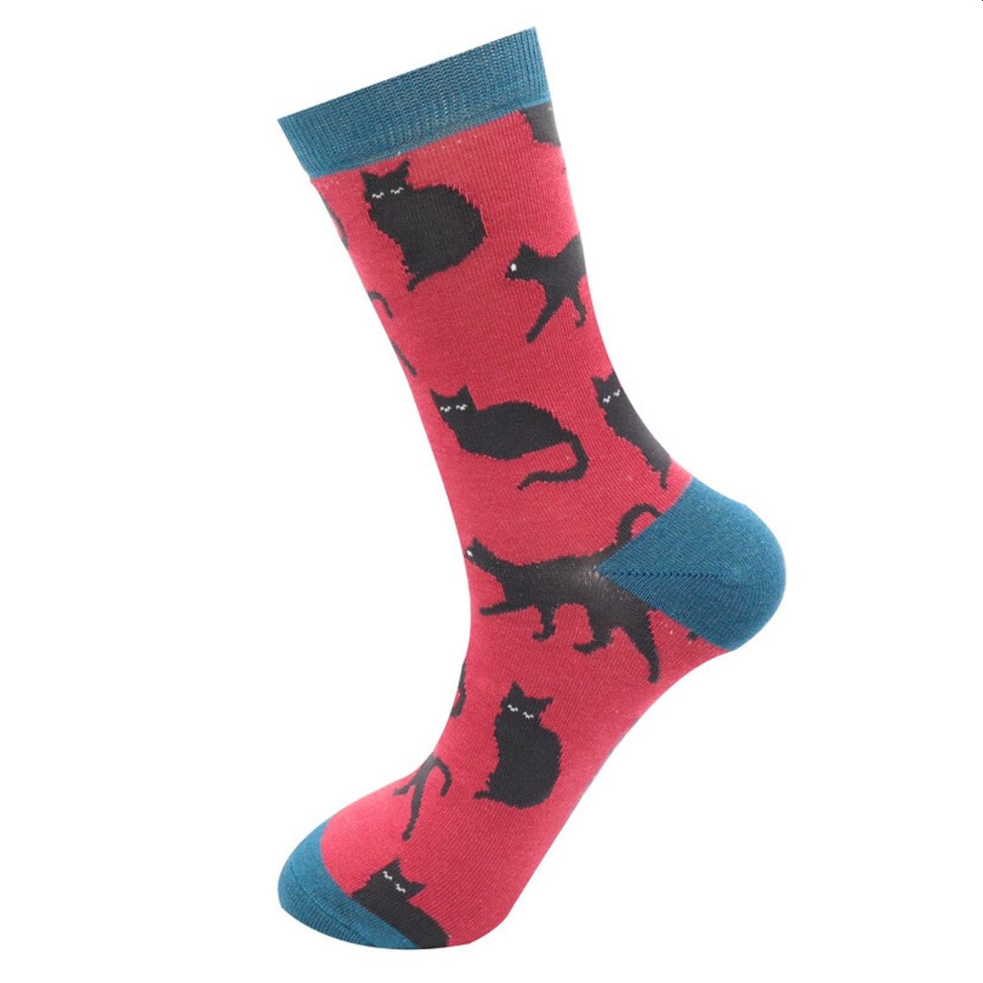 Cute Cats Socks UK 7-11 RED