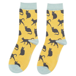 Cute Cats Socks UK 4-7 YELLOW