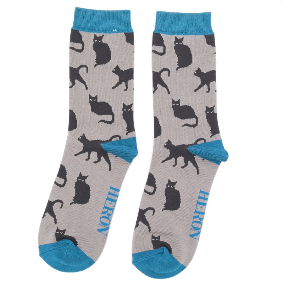 Grey Cute Cats Socks 7-11