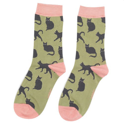 Cute Cats Socks UK 4-7 OLIVE