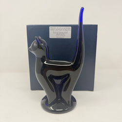 Vintage Bristol Blue Glass Cat 24cm Signed B. Taylor