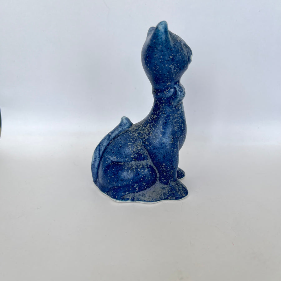 Vintage Blue Pottery Long Necked Small Pottery Cat