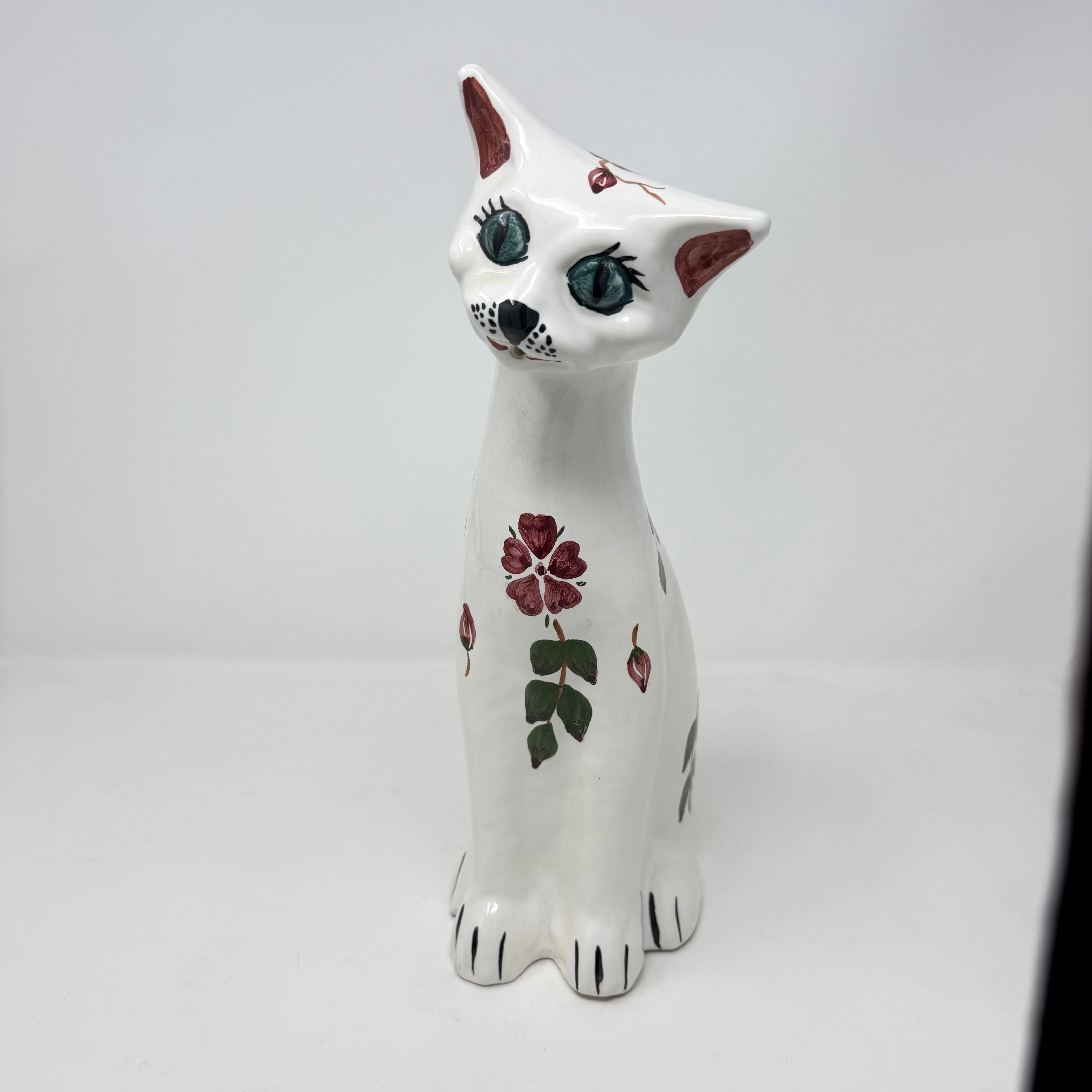 Vintage CH Brannam Floral Tall Cat 34cm