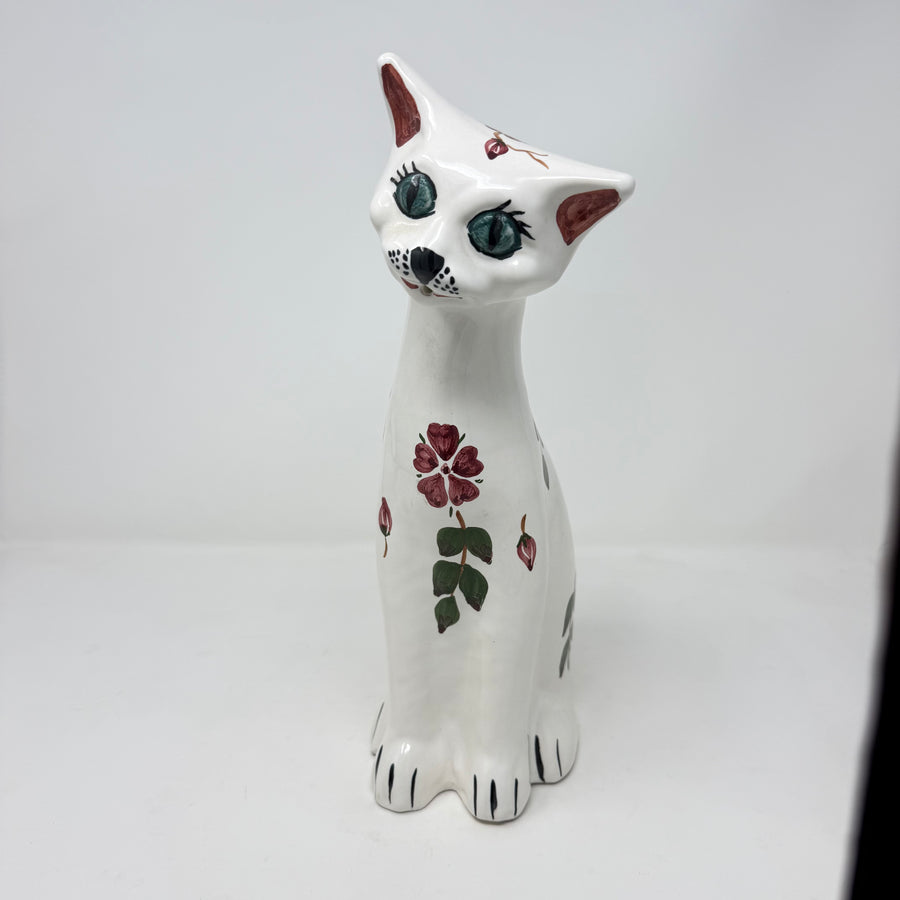 Vintage CH Brannam Floral Tall Cat 34cm