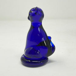 Vintage Bristol Blue Glass Cat 8cm