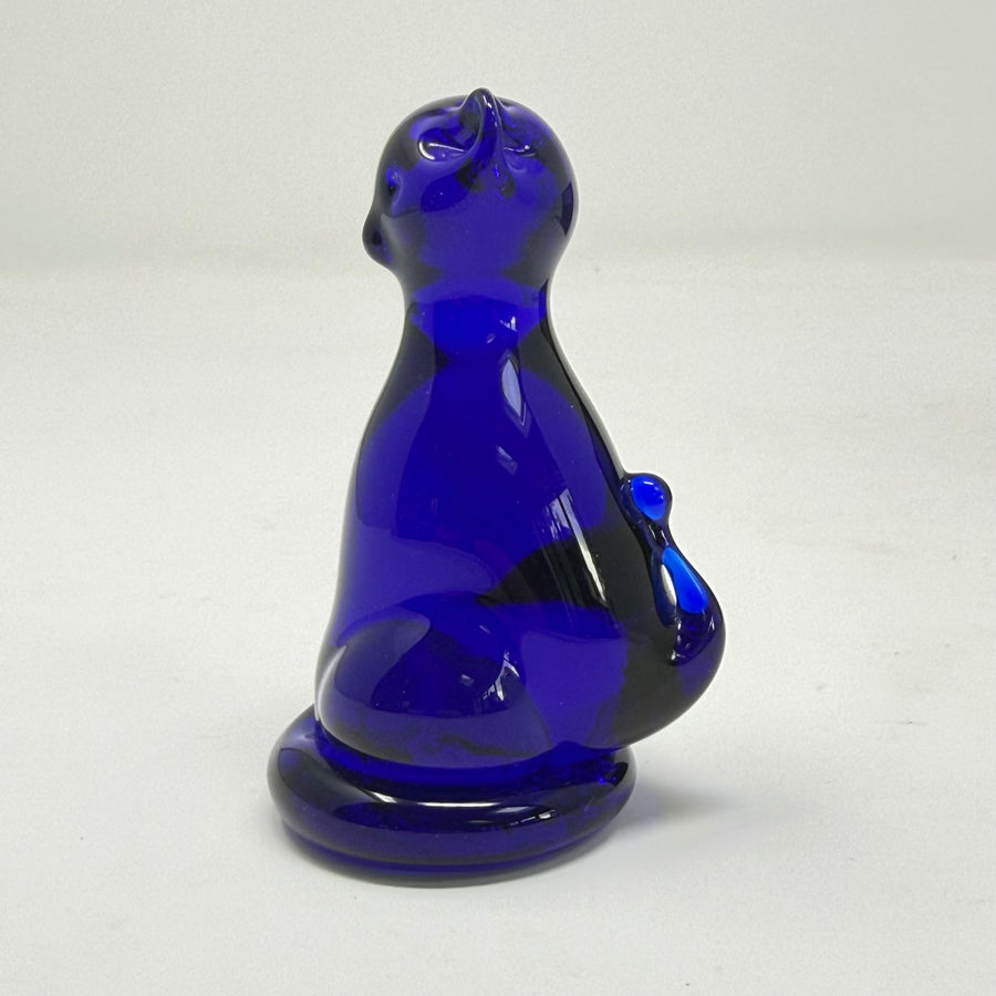 Vintage Bristol Blue Glass Cat 8cm
