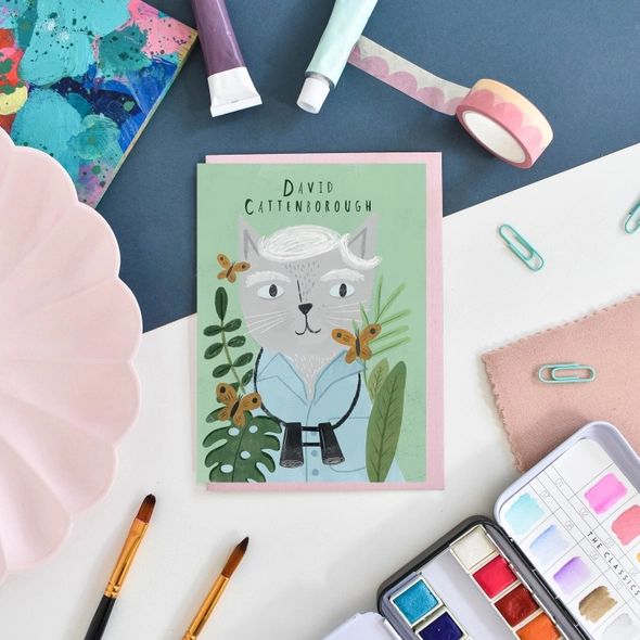 David Cattenborough Cat Art Card